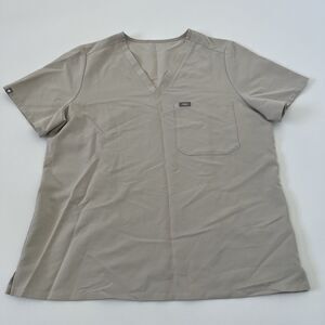 Figs Catarina Scrub Top Womens XL Stretch Pocket V Neck FW1000 Beige Tan Figs